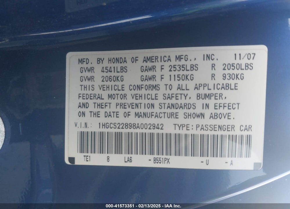 2008 HONDA ACCORD 3.5 EX-L VIN: 1HGCS22898A002942
