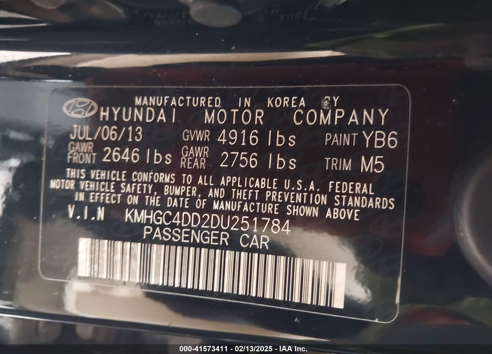 2013 HYUNDAI GENESIS VIN: KMHGC4DD2DU251784