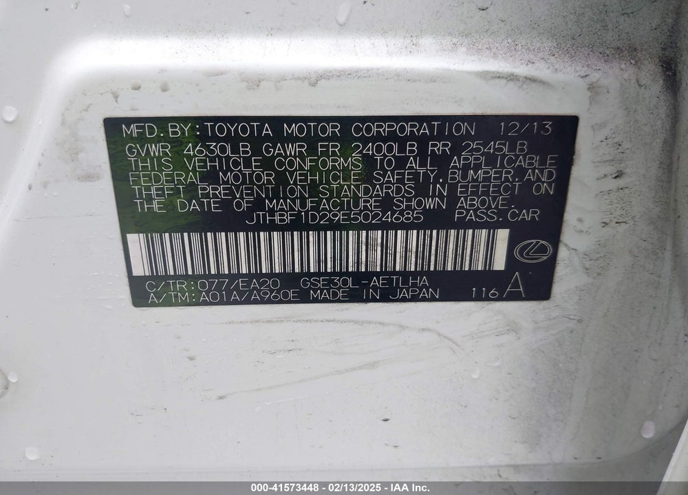 2014 LEXUS IS 250 VIN: JTHBF1D29E5024685