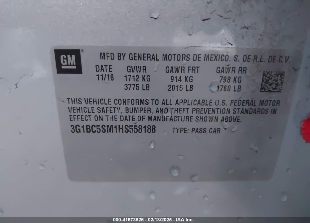 2017 CHEVROLET CRUZE VIN: 3G1BC5SM1HS558188
