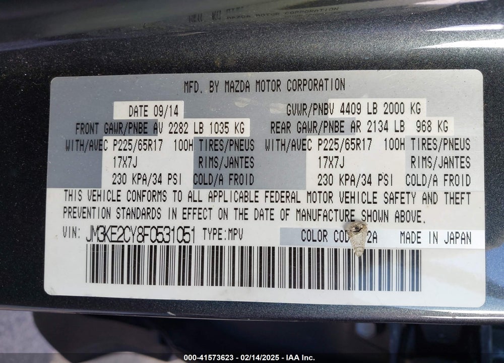 2015 MAZDA CX-5 TOURING VIN: JM3KE2CY8F0531051