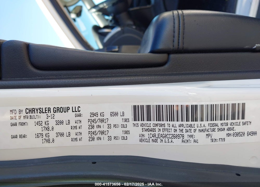 2012 JEEP GRAND CHEROKEE LAREDO VIN: 1C4RJEAG0CC260978