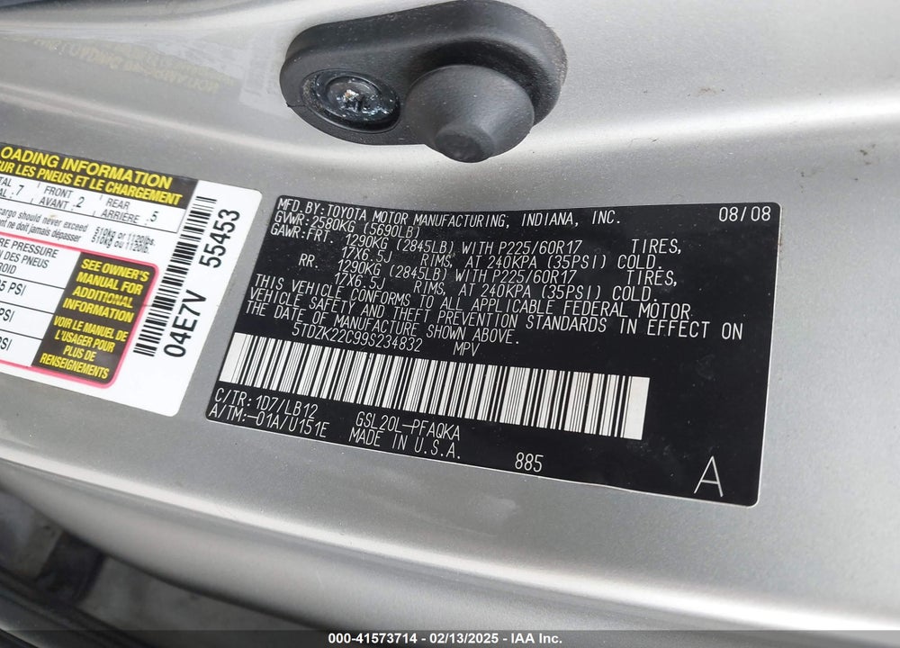 2009 TOYOTA SIENNA XLE VIN: 5TDZK22C99S234832