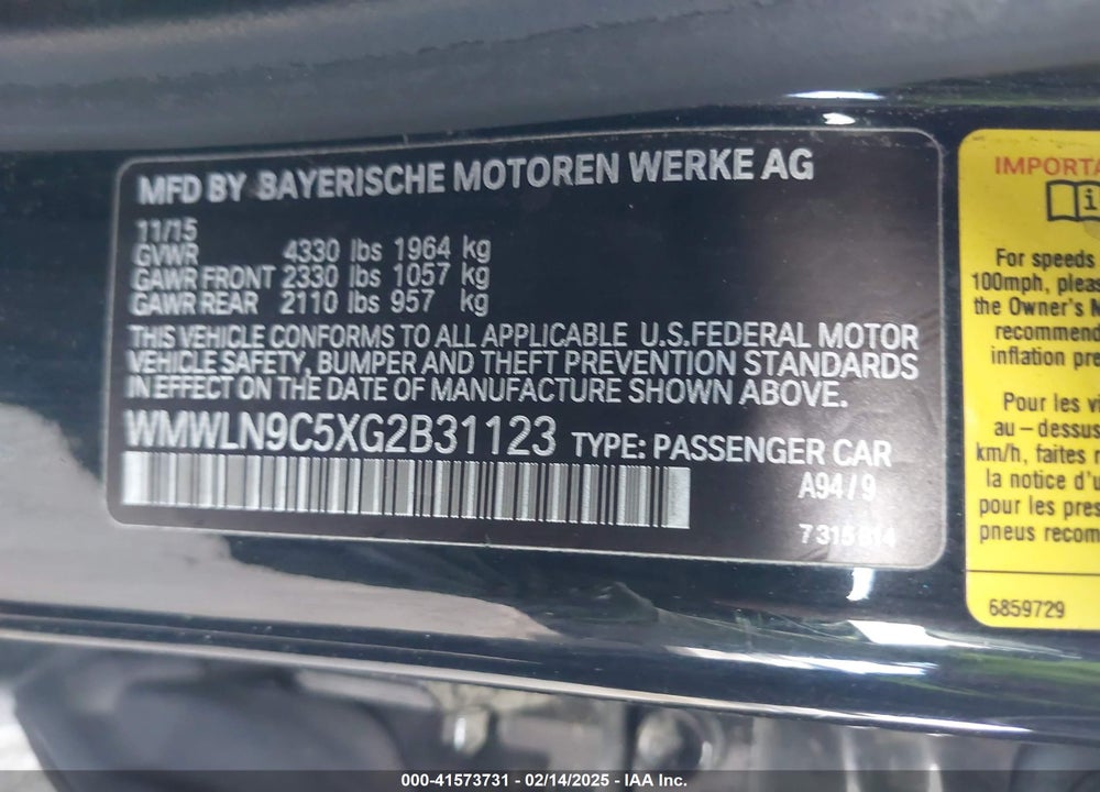 2016 MINI CLUBMAN VIN: WMWLN9C5XG2B31123