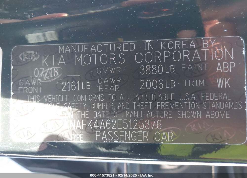 2014 KIA FORTE LX VIN: KNAFK4A62E5125376