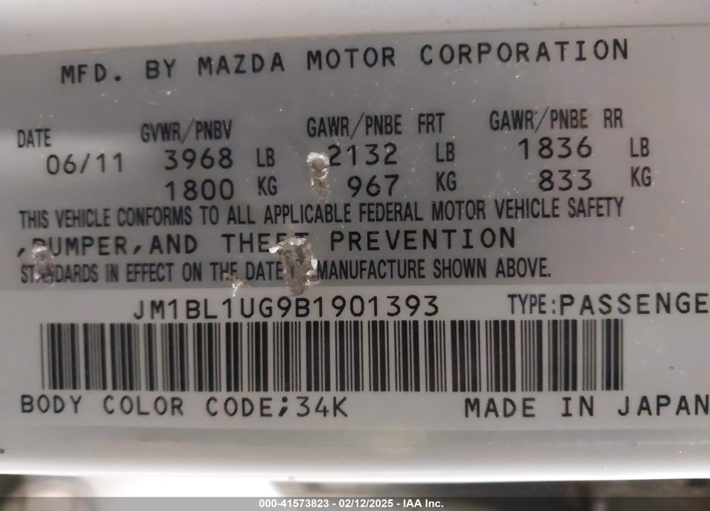 2011 MAZDA 3 I SPORT VIN: JM1BL1UG9B1901393