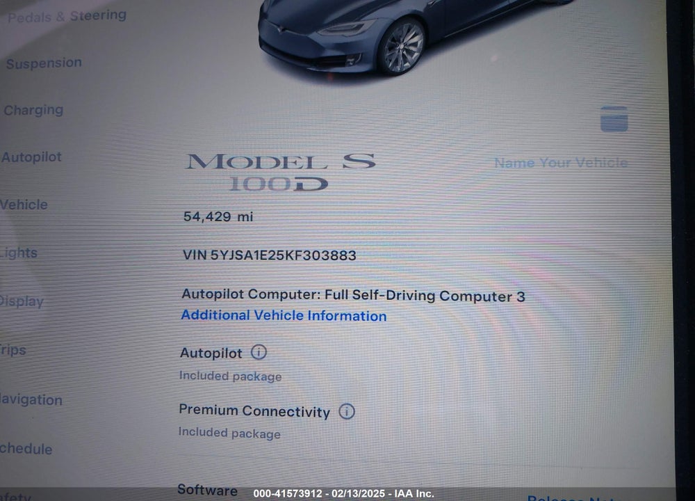 2019 TESLA MODEL S VIN: 5YJSA1E25KF303883