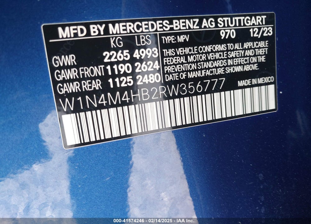 2024 MERCEDES-BENZ GLB 250 VIN: W1N4M4HB2RW356777