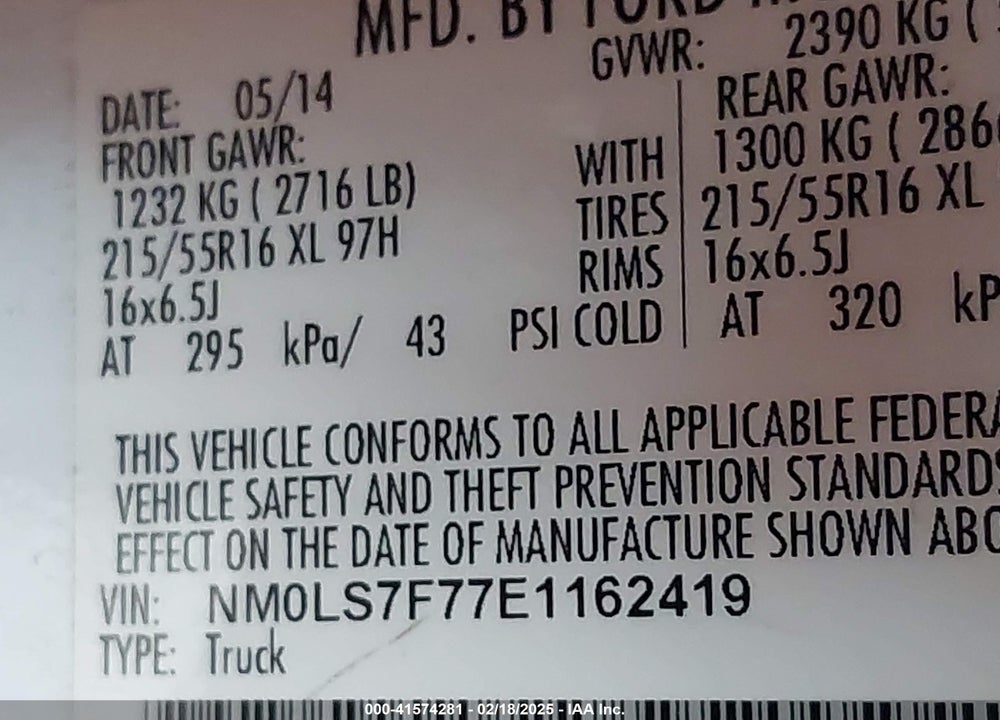 2014 FORD TRANSIT CONNECT XLT VIN: NM0LS7F77E1162419