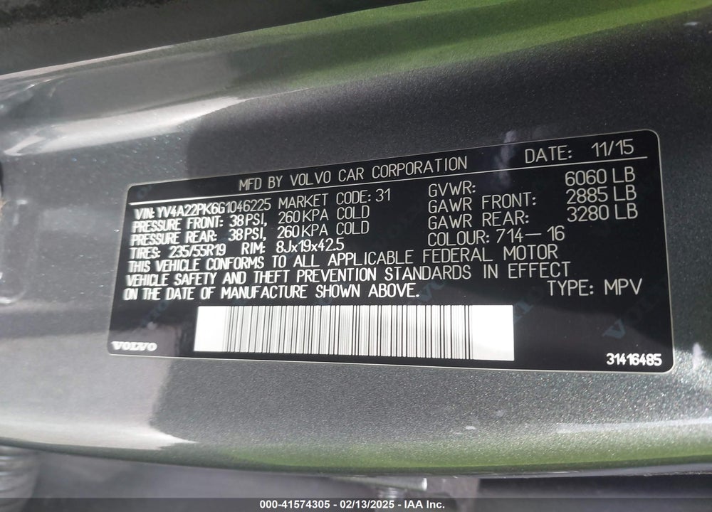2016 VOLVO XC90 T6 MOMENTUM VIN: YV4A22PK6G1046225