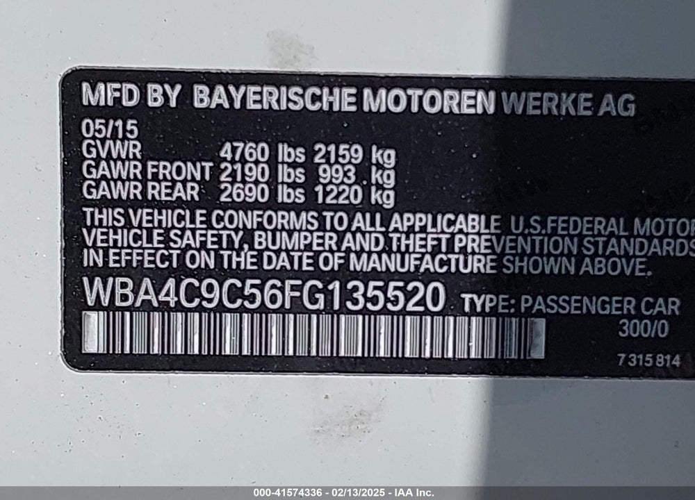 2015 BMW 428 VIN: WBA4C9C56FG135520