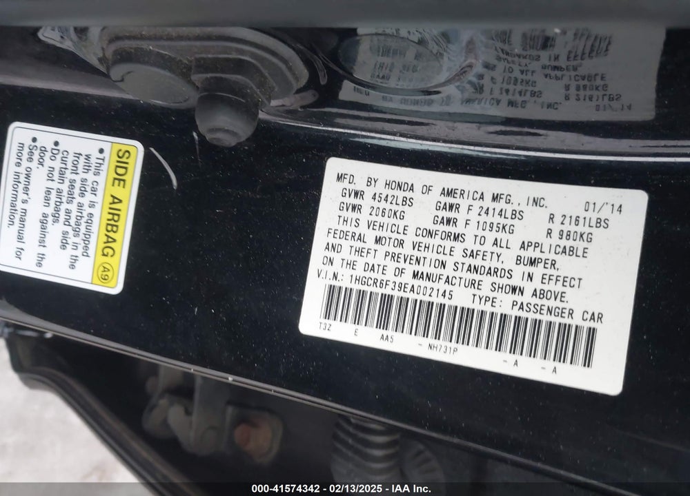 2014 HONDA ACCORD HYBRID VIN: 1HGCR6F39EA002145