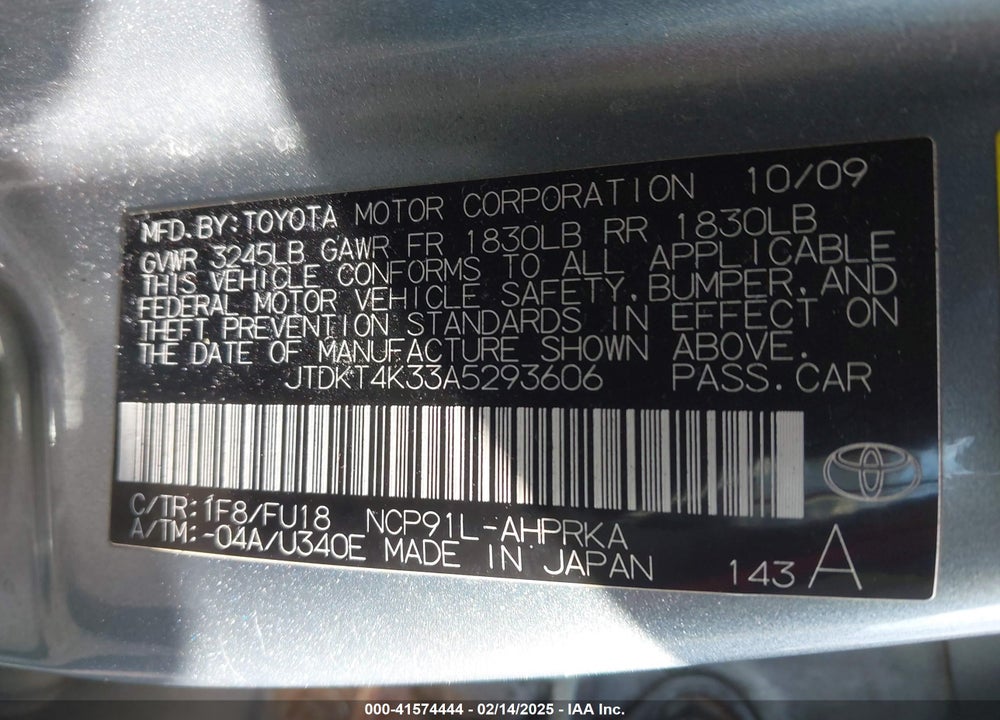 2010 TOYOTA YARIS VIN: JTDKT4K33A5293606