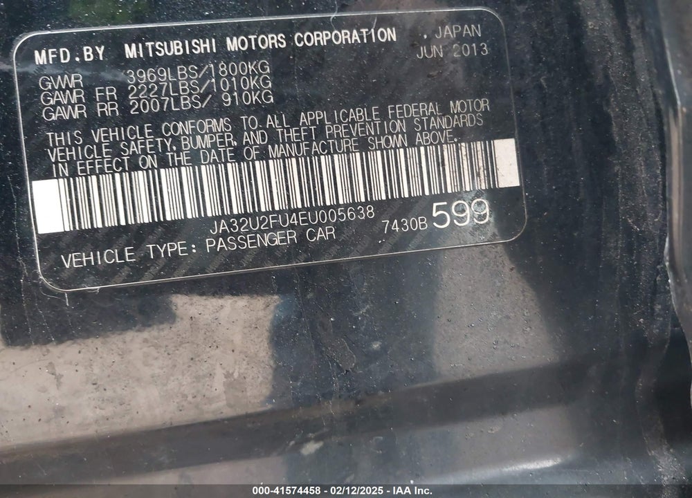 2014 MITSUBISHI LANCER VIN: JA32U2FU4EU005638