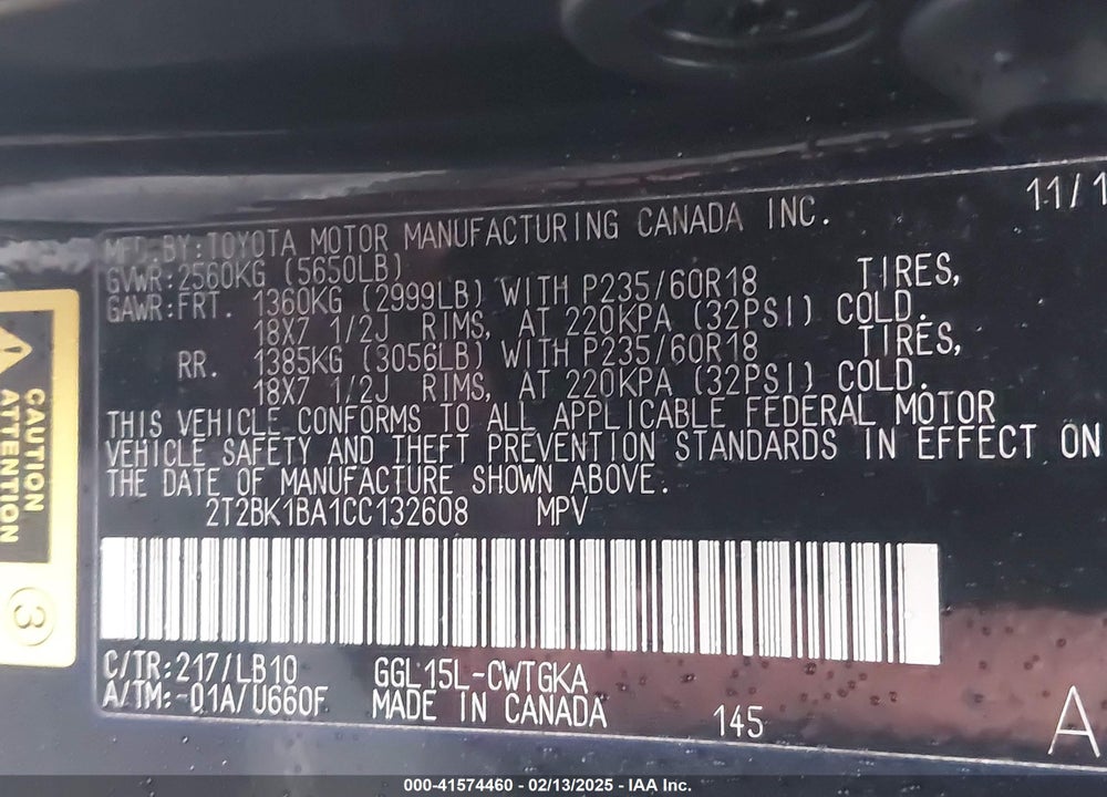 2012 LEXUS RX 350 VIN: 2T2BK1BA1CC132608