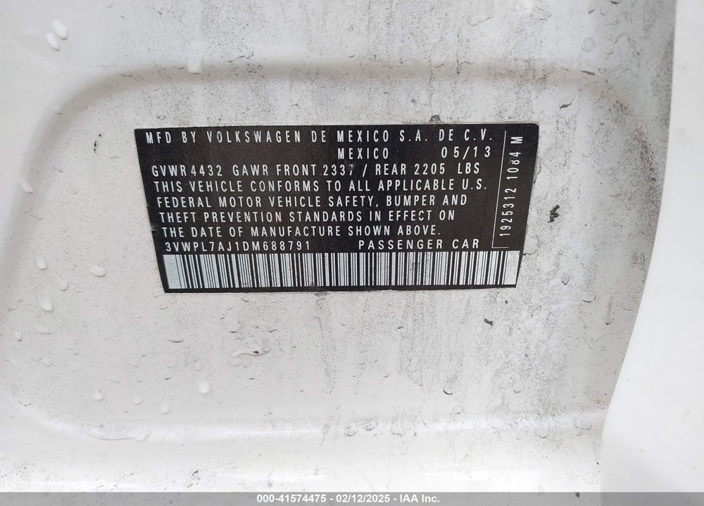 2013 VOLKSWAGEN JETTA TDI VIN: 3VWPL7AJ1DM688791