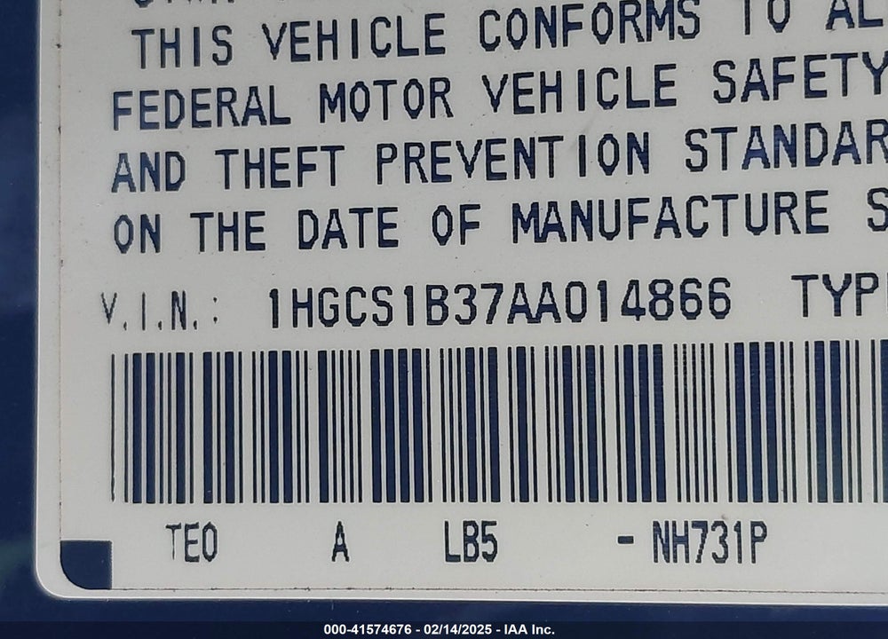 2010 HONDA ACCORD VIN: 1HGCS1B37AA014866
