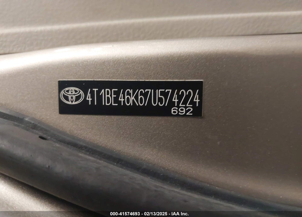 2007 TOYOTA CAMRY LE VIN: 4T1BE46K67U574224