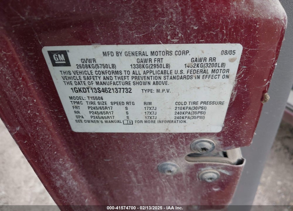 2006 GMC ENVOY SLE VIN: 1GKDT13S462137732
