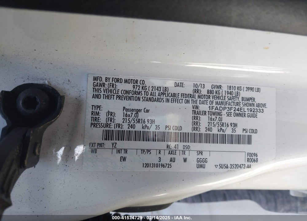 2014 FORD FOCUS VIN: 1FADP3F24EL192333