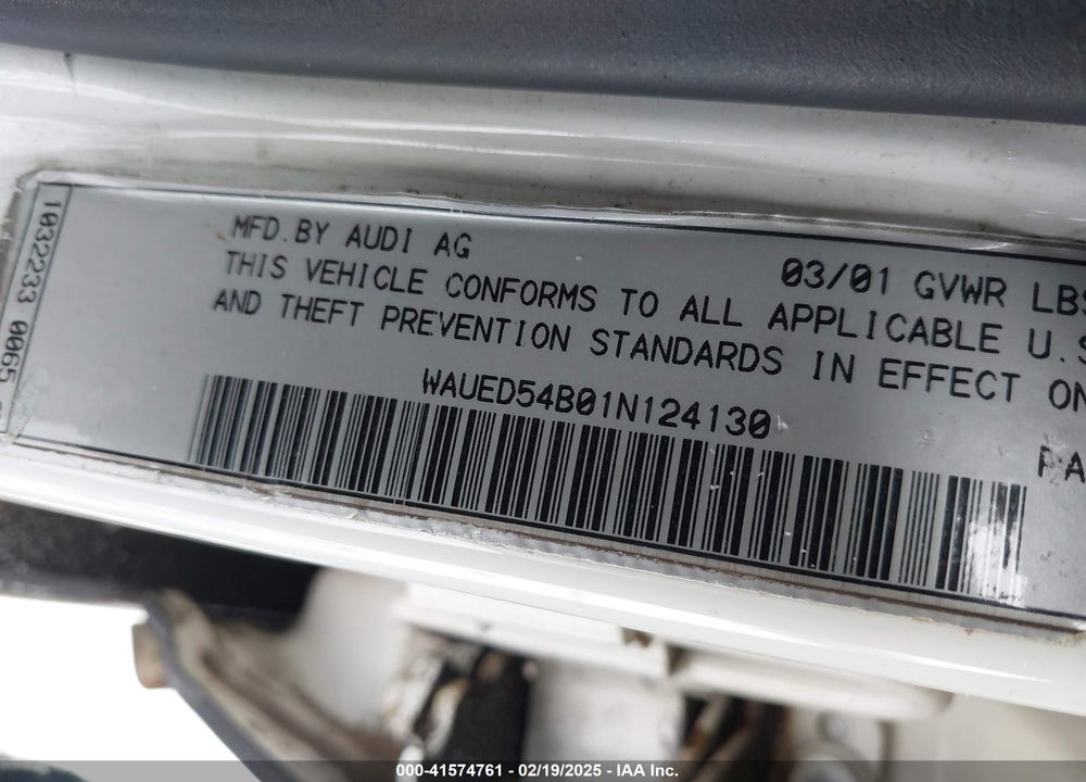 2001 AUDI A6 2.7T VIN: WAUED54B01N124130