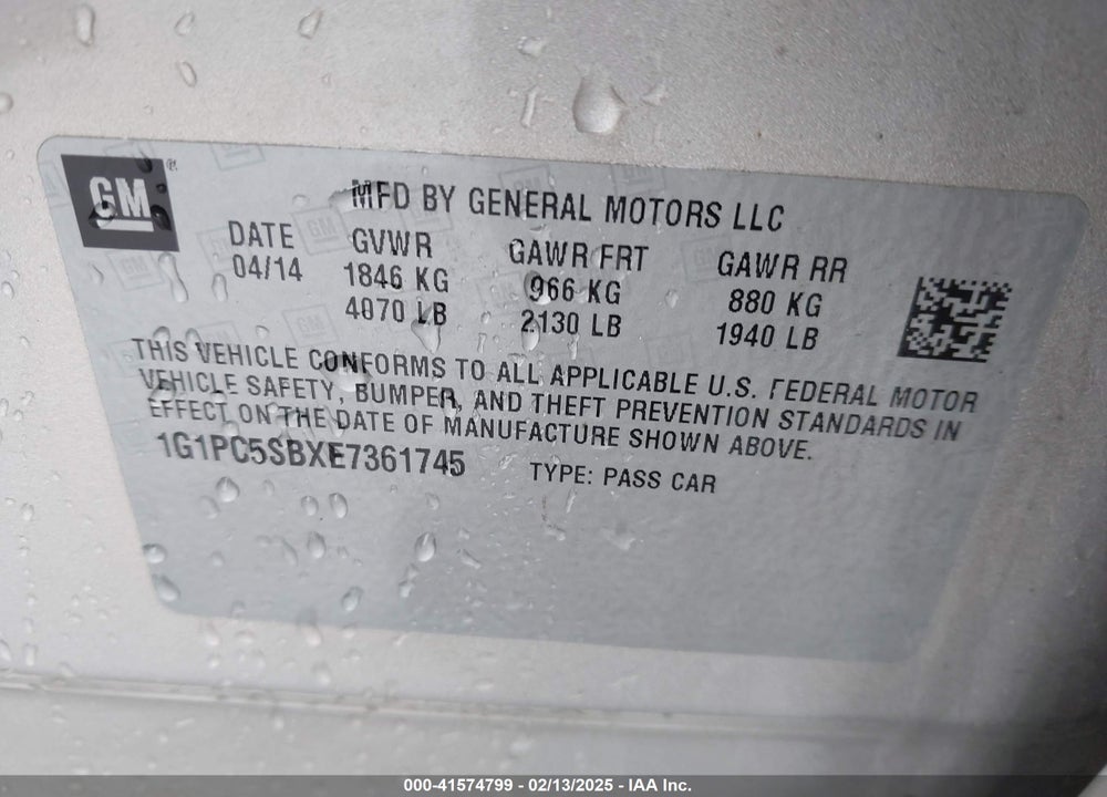 2014 CHEVROLET CRUZE VIN: 1G1PC5SBXE7361745