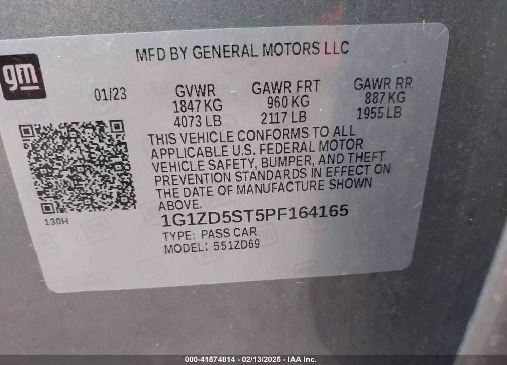 2023 CHEVROLET MALIBU VIN: 1G1ZD5ST5PF164165