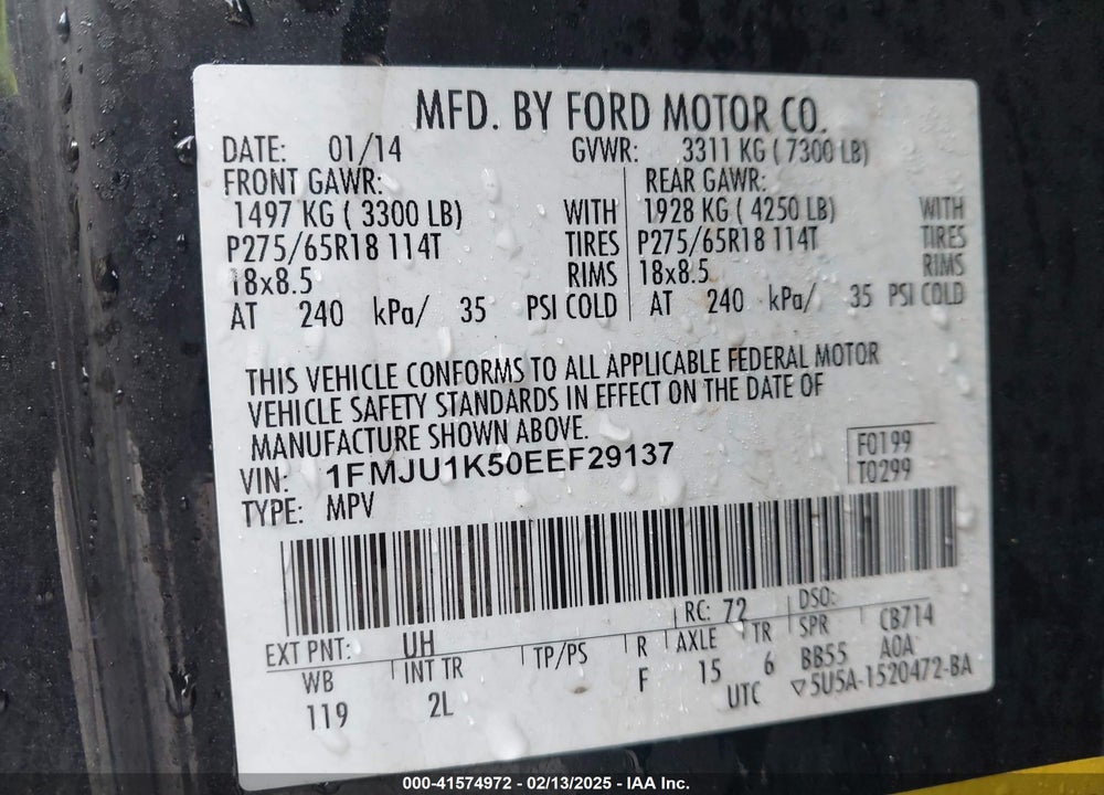 2014 FORD EXPEDITION VIN: 1FMJU1K50EEF29137