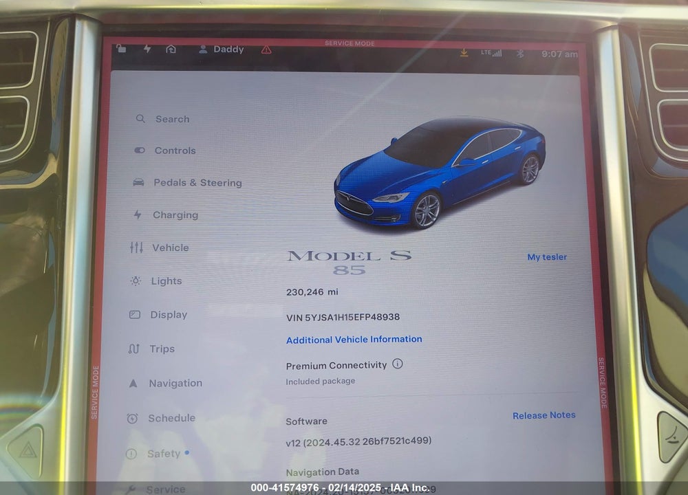 2014 TESLA MODEL S VIN: 5YJSA1H15EFP48938