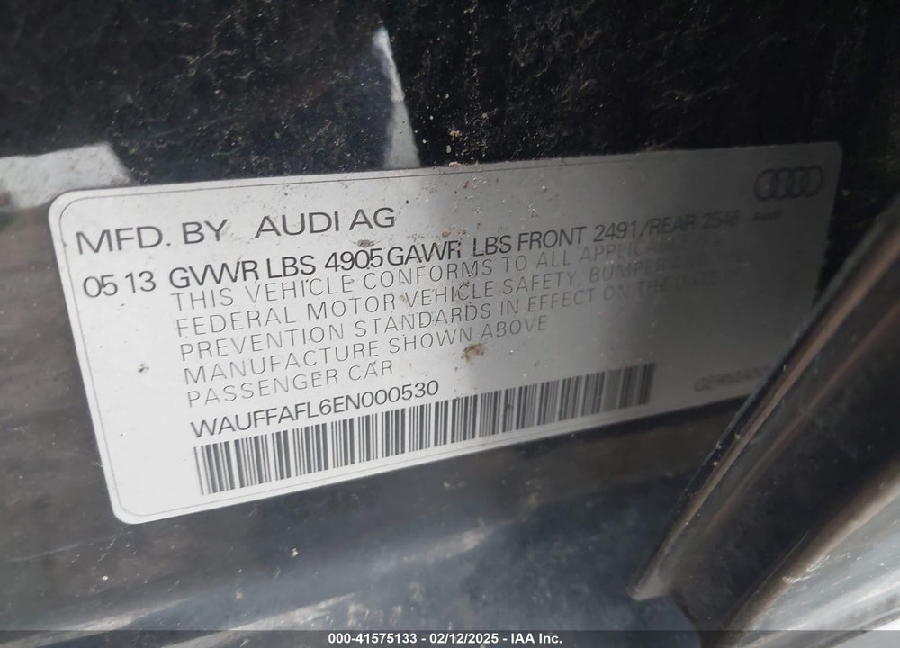 2014 AUDI A4 VIN: WAUFFAFL6EN000530
