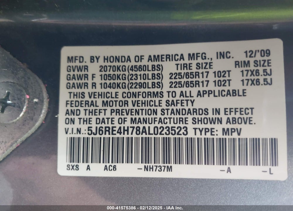2010 HONDA CR-V EX-L VIN: 5J6RE4H78AL023523