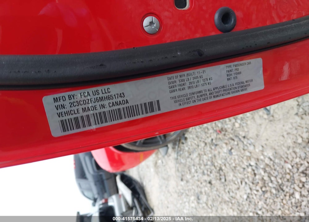 2021 DODGE CHALLENGER VIN: 2C3CDZFJ6MH651743
