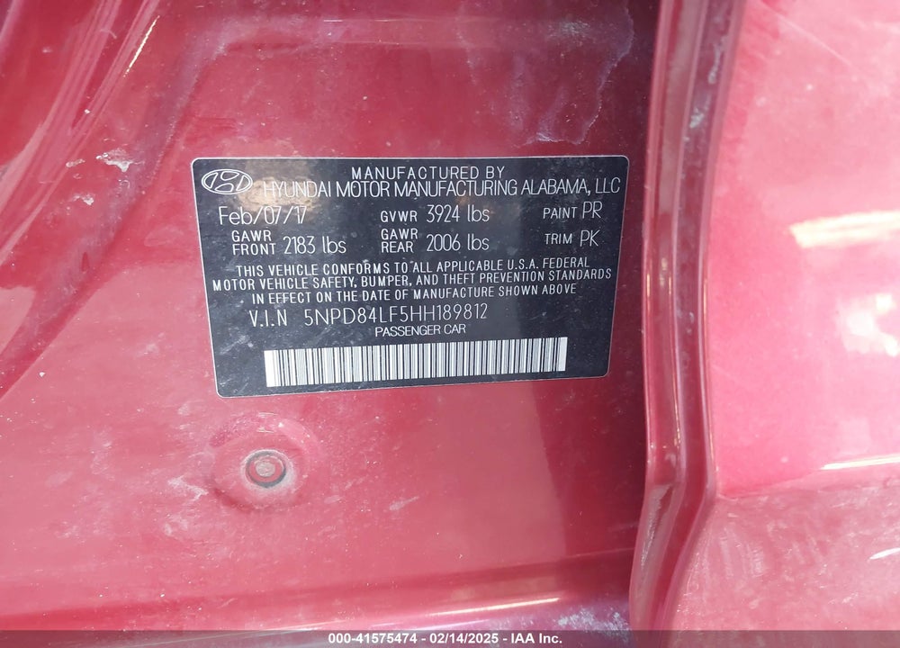 2017 HYUNDAI ELANTRA VIN: 5NPD84LF5HH189812