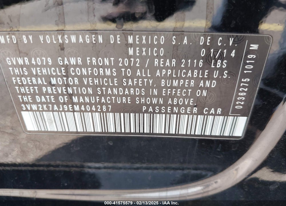 2014 VOLKSWAGEN JETTA VIN: 3VW2K7AJ9EM404287