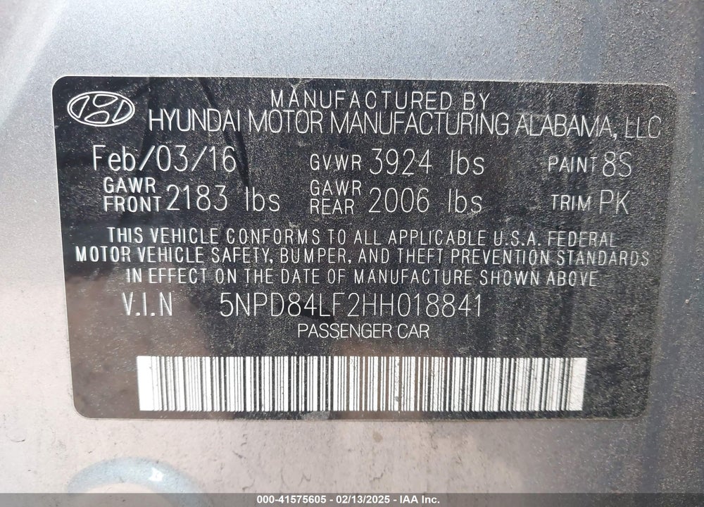2017 HYUNDAI ELANTRA VIN: 5NPD84LF2HH018841