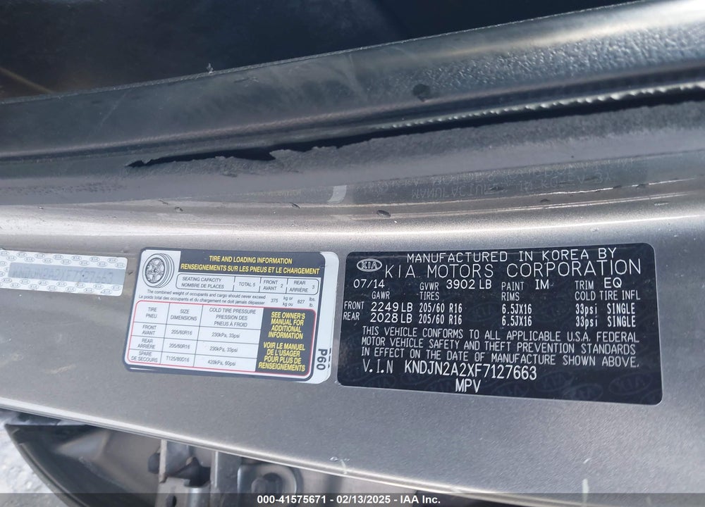 2015 KIA SOUL VIN: KNDJN2A2XF7127663