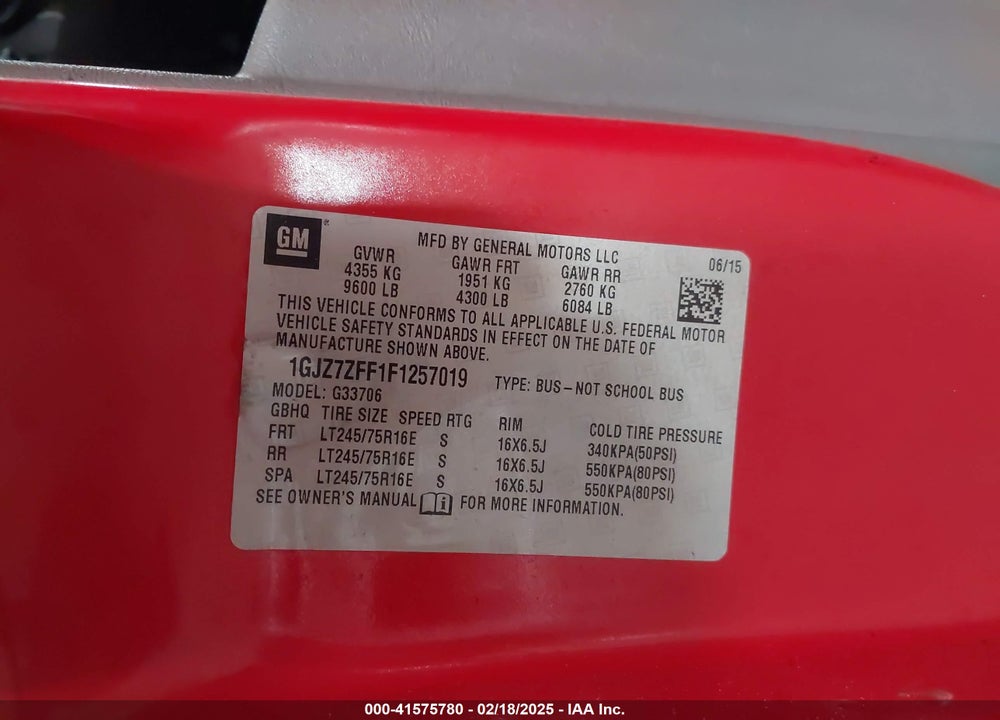 2015 GMC SAVANA 3500 LS VIN: 1GJZ7ZFF1F1257019