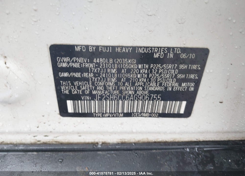 2010 SUBARU FORESTER 2.5X PREMIUM VIN: JF2SH6CC6AG906755