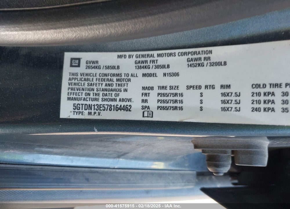 2007 HUMMER H3 SUV VIN: 5GTDN13E578164462