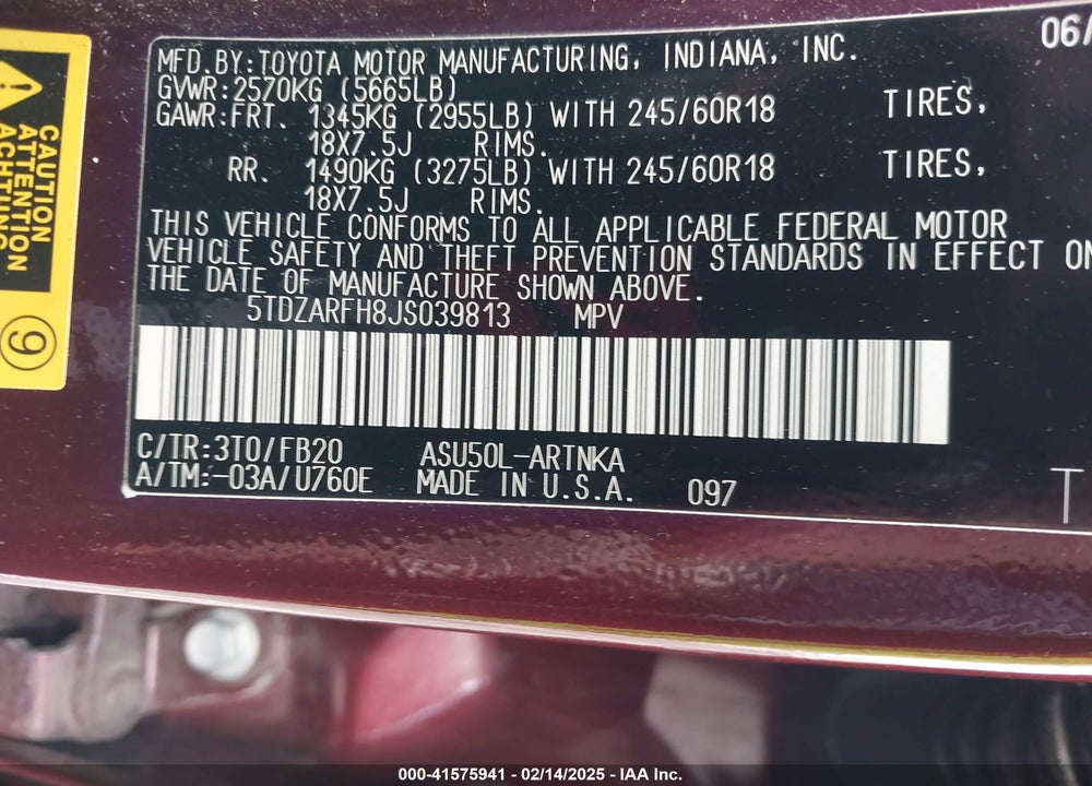 2018 TOYOTA HIGHLANDER VIN: 5TDZARFH8JS039813