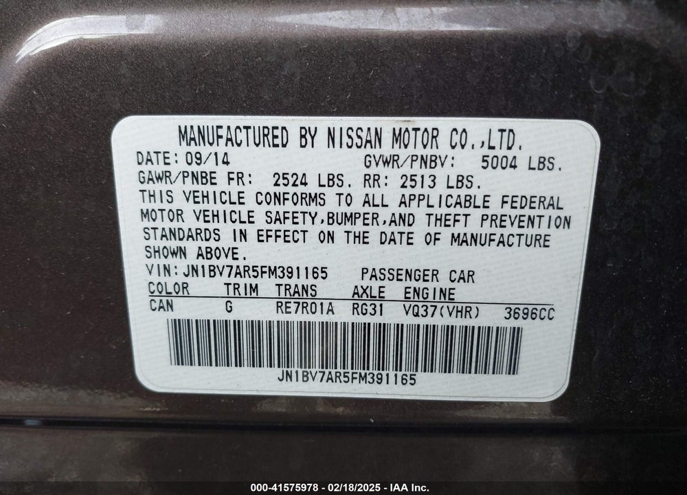 2015 INFINITI Q50 VIN: JN1BV7AR5FM391165