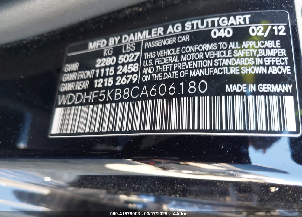 2012 MERCEDES-BENZ E 350 VIN: WDDHF5KB8CA606180