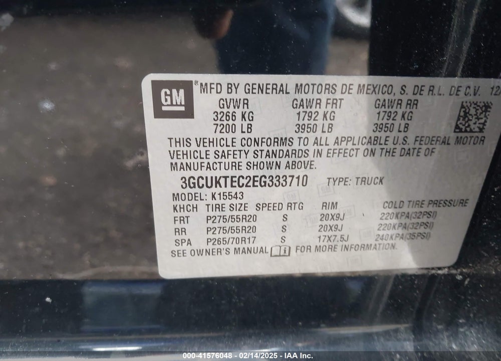 2014 CHEVROLET SILVERADO VIN: 3GCUKTEC2EG333710