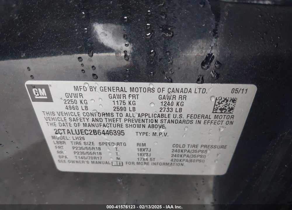 2011 GMC TERRAIN SLT-1 VIN: 2CTALUEC2B6446395