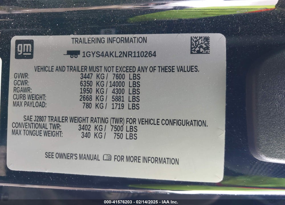 2022 CADILLAC ESCALADE 4WD LUXURY VIN: 1GYS4AKL2NR110264