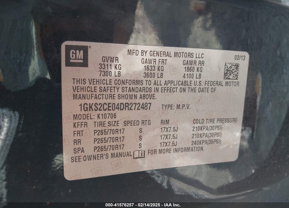 2013 GMC YUKON SLT VIN: 1GKS2CE04DR272487