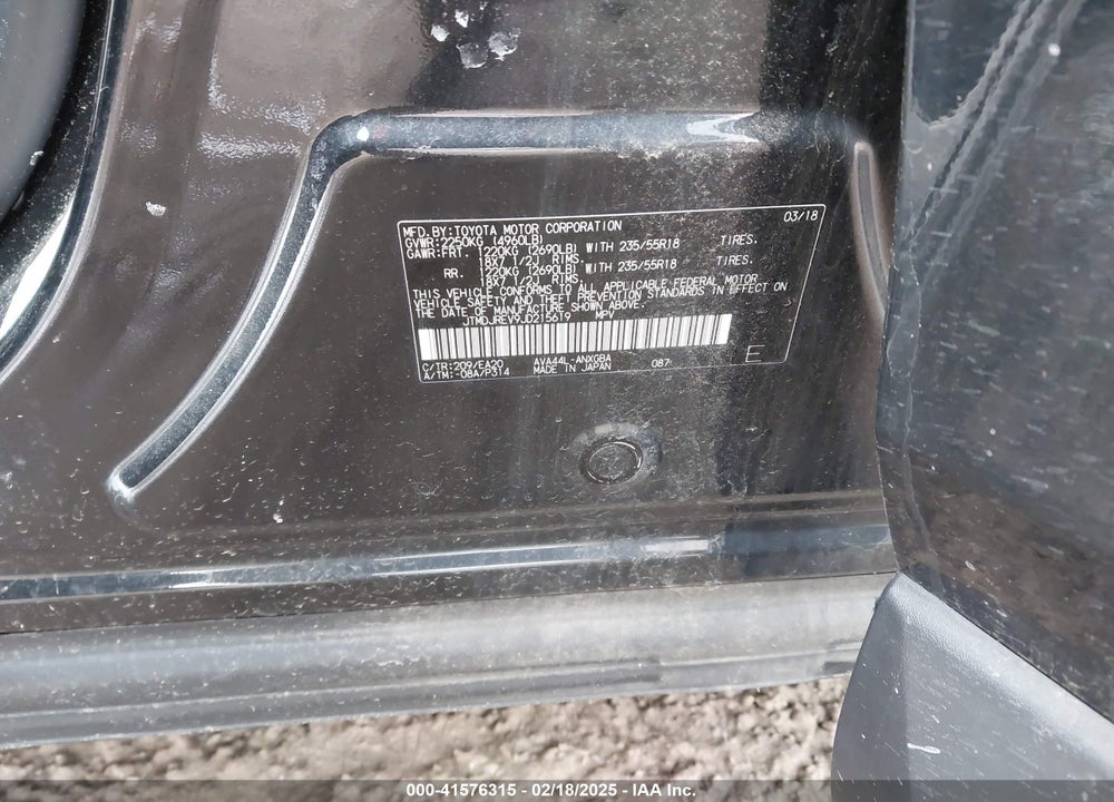 2018 TOYOTA RAV4 HYBRID VIN: JTMDJREV9JD215619