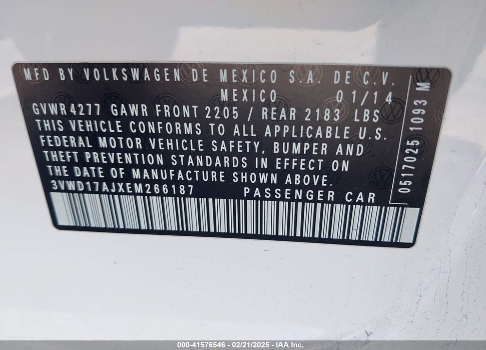 2014 VOLKSWAGEN JETTA 1.8T SE VIN: 3VWD17AJXEM266187