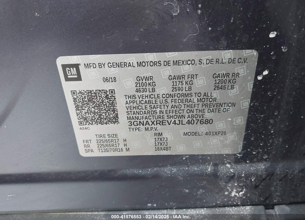 2018 CHEVROLET EQUINOX LS VIN: 3GNAXREV4JL407680