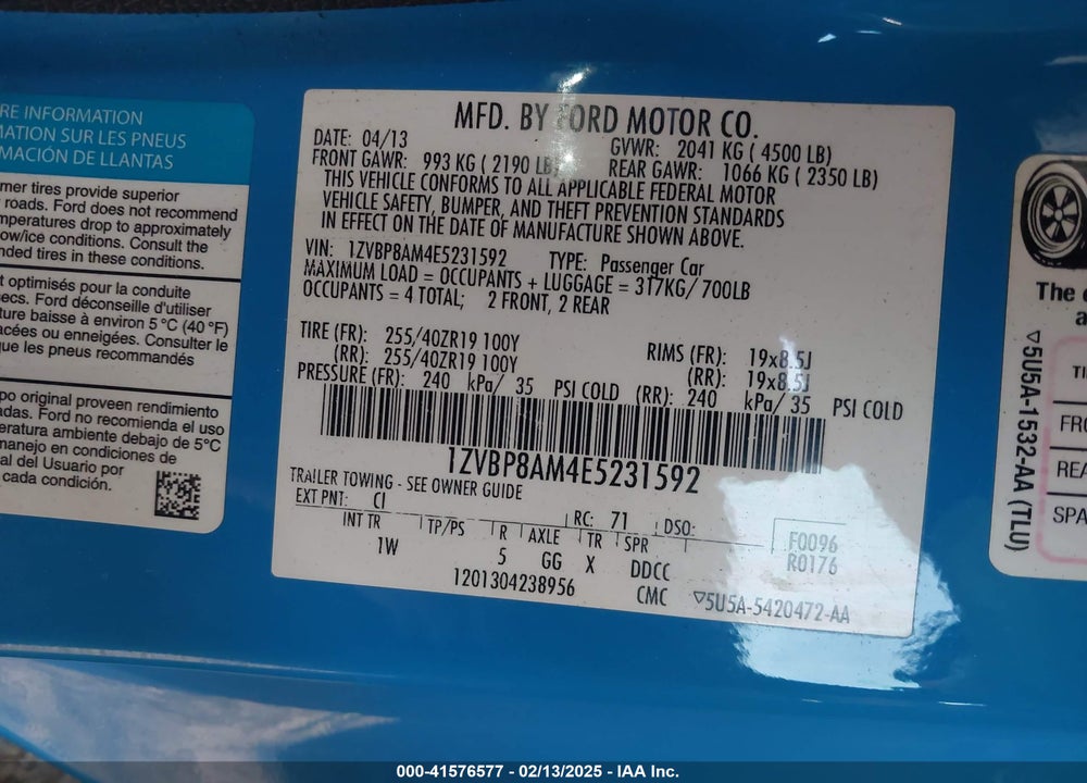 2014 FORD MUSTANG VIN: 1ZVBP8AM4E5231592